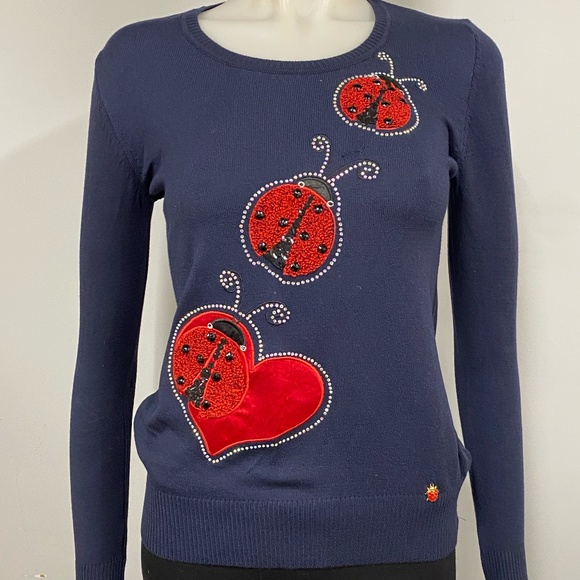 Moschino Love Jeweled Ladybug Knit Sweater Top - Picture 1 of 10